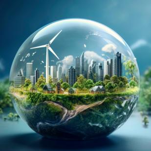 concept énergie durable environnement et urbanisme dans une bille de verre