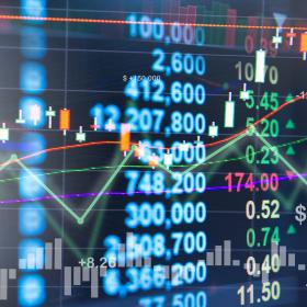 statistiques, chandelles, chiffres et courbes financières