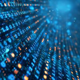 chiffres binaires, un et zéro, dans un cylindre, lumières futuristes