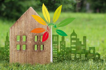 Picto maison de bois et herbes